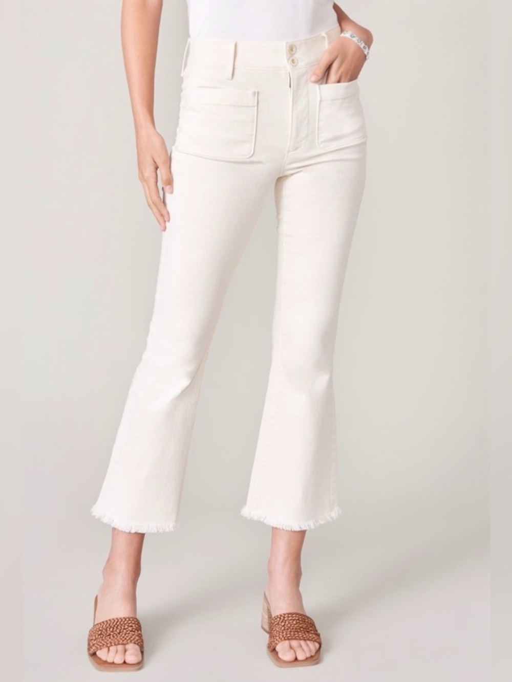 Spartina 449 Juliette High Rise Jeans Size 6 Buttercream Kick Flare Frayed Hem